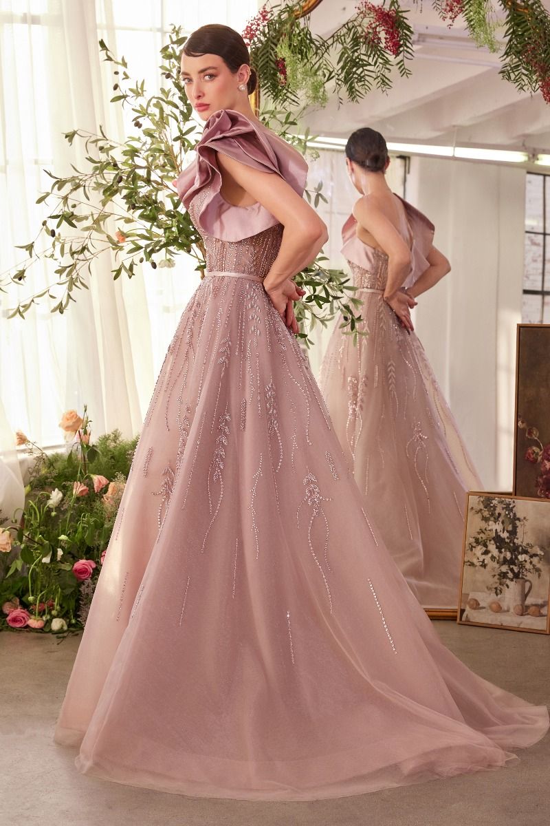 Mauve Andrea Leo A1373 Long A Line Formal Beaded Layered Prom