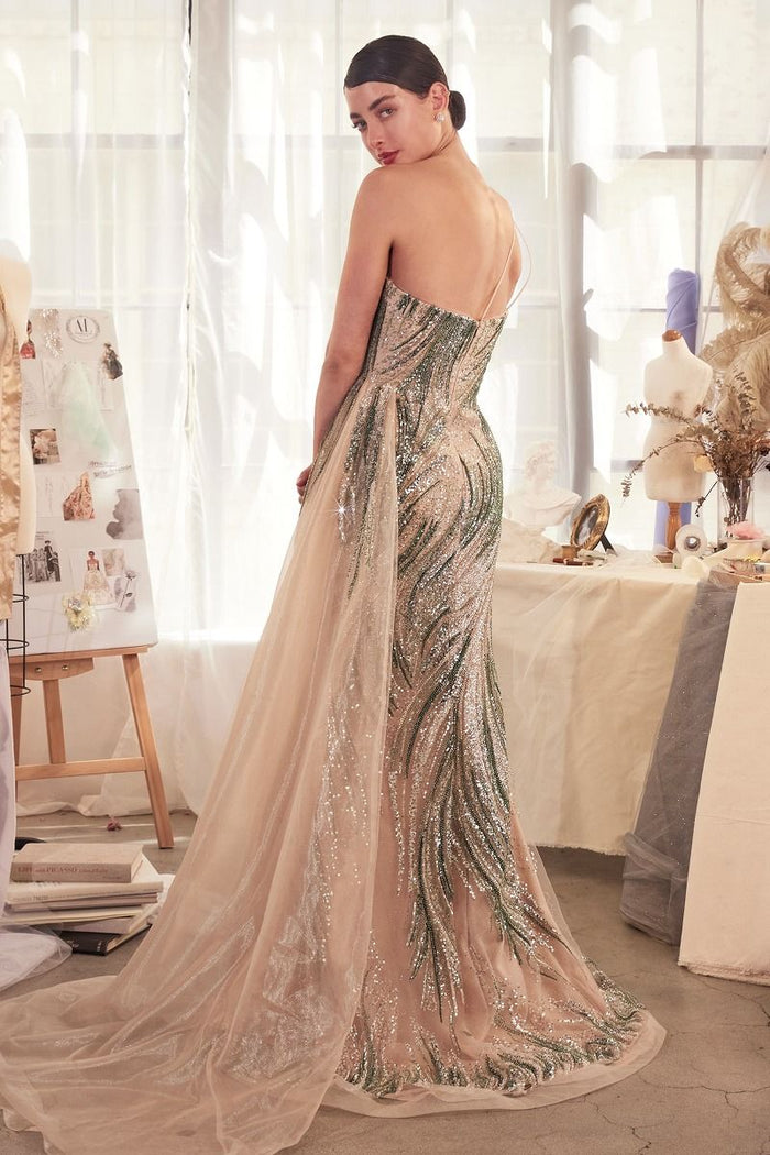 Prom Dresses Long Slit Beaded Overskirt Formal Prom Dress Champagne