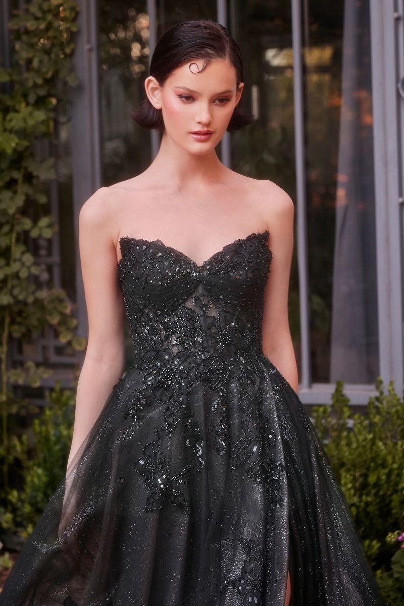 Andrea & Leo A1378 Long Formal Ball Gown Layered Sequin Floral Prom Dress
