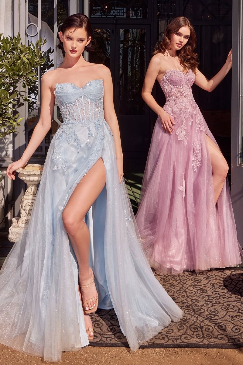 Andrea & Leo A1378 Long Formal Ball Gown Layered Sequin Floral Prom Dress