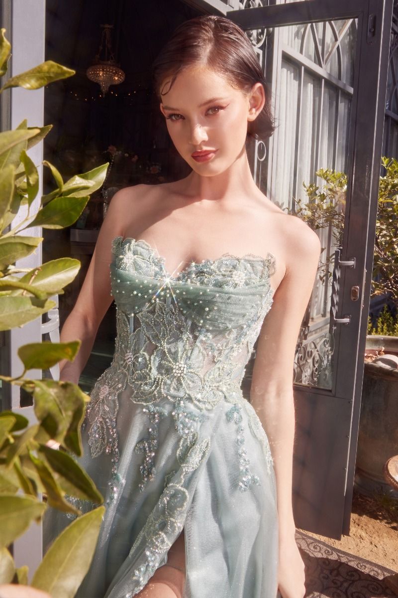 Prom Dresses Long Formal Ball Gown Layered Sequin Floral Prom Dress Sage