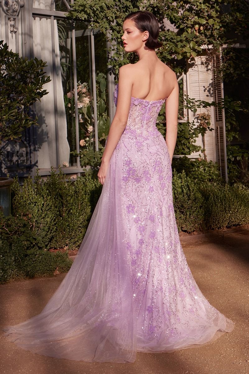 Andrea & Leo A1379 Long Floral Beaded Applique Formal Prom Dress