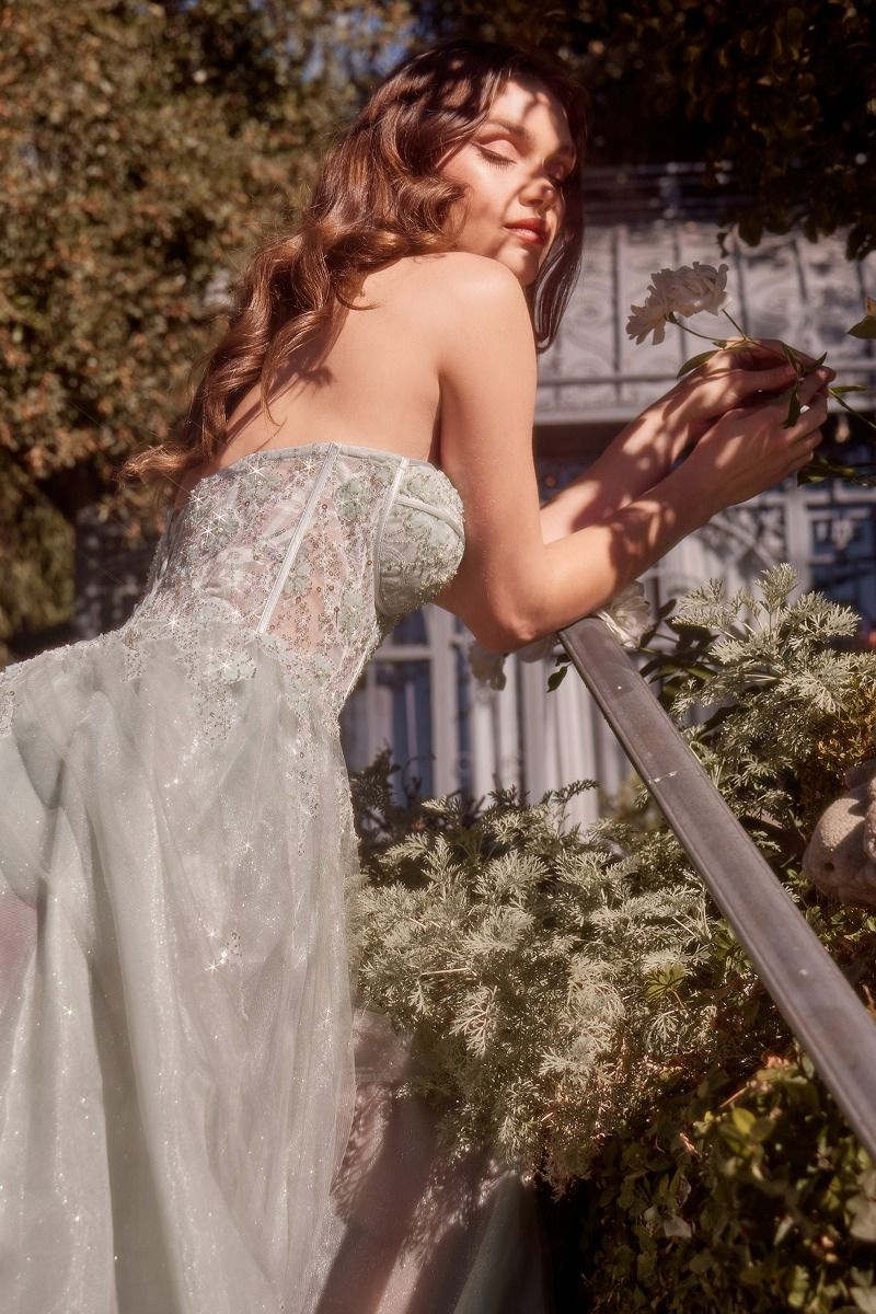 Prom Dresses Long Ball Gown Formal Floral Beaded Prom Dress Sage