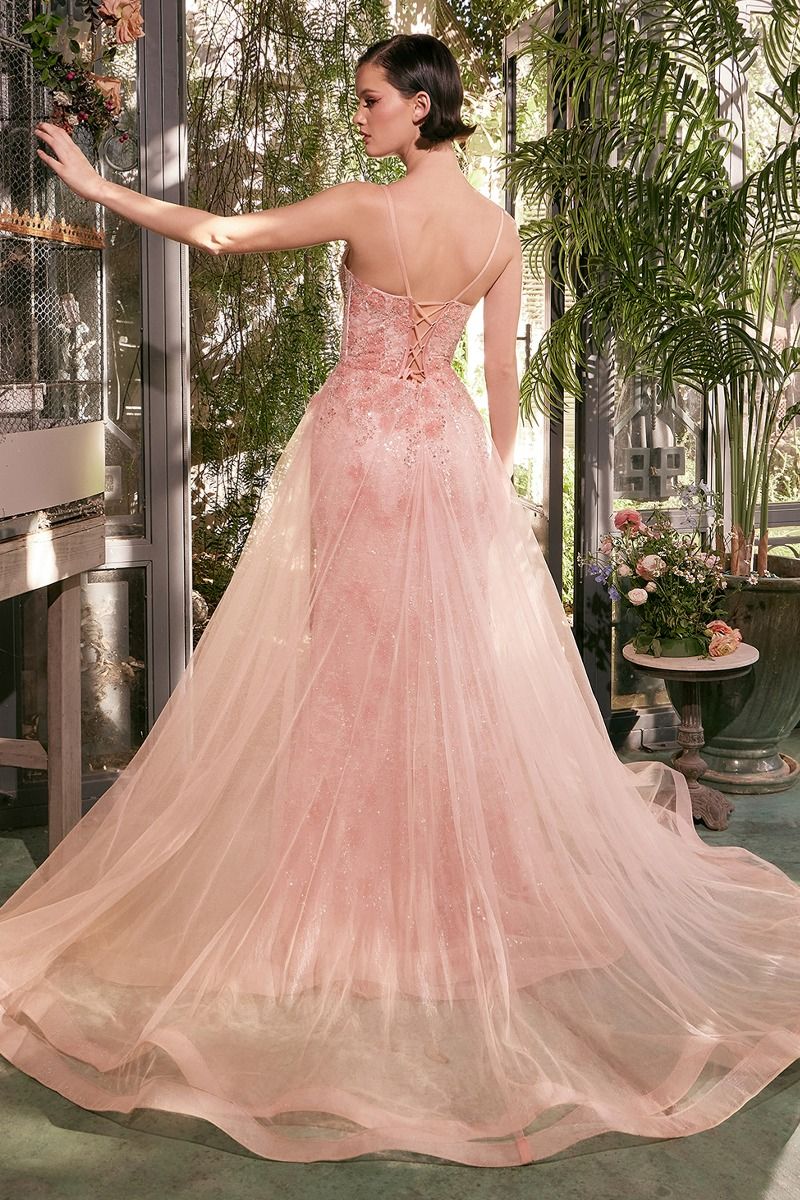 Prom Dresses Long Formal Fitted Gliiter Overskirt Prom Dress Blush