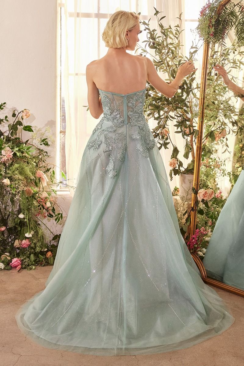 Prom Dresses Ball Gown Long Layered Glitter Formal Prom Dress Sage