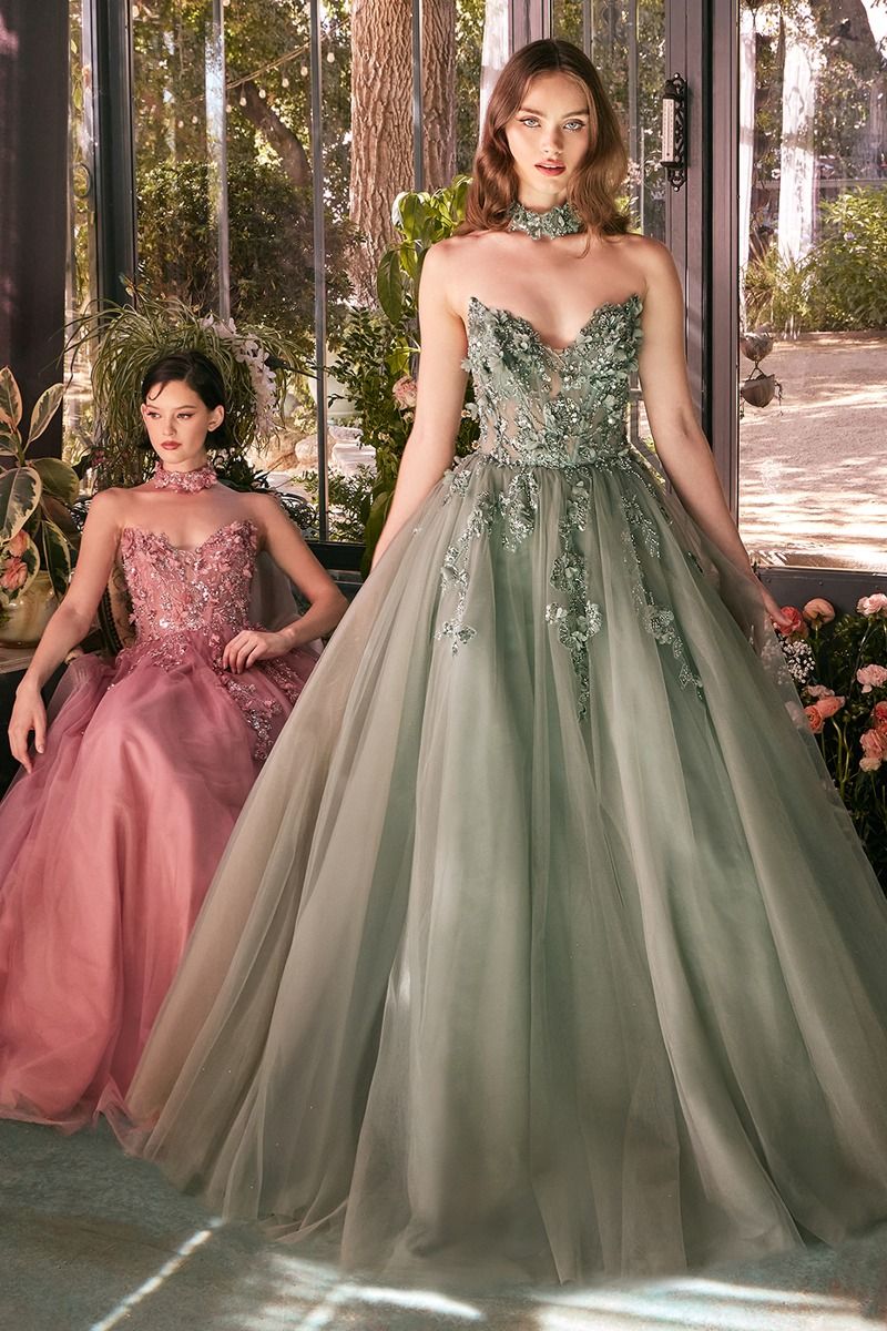 Prom Dresses Long Lace Formal Ball Gown Glitter Prom Dress Dark Sage
