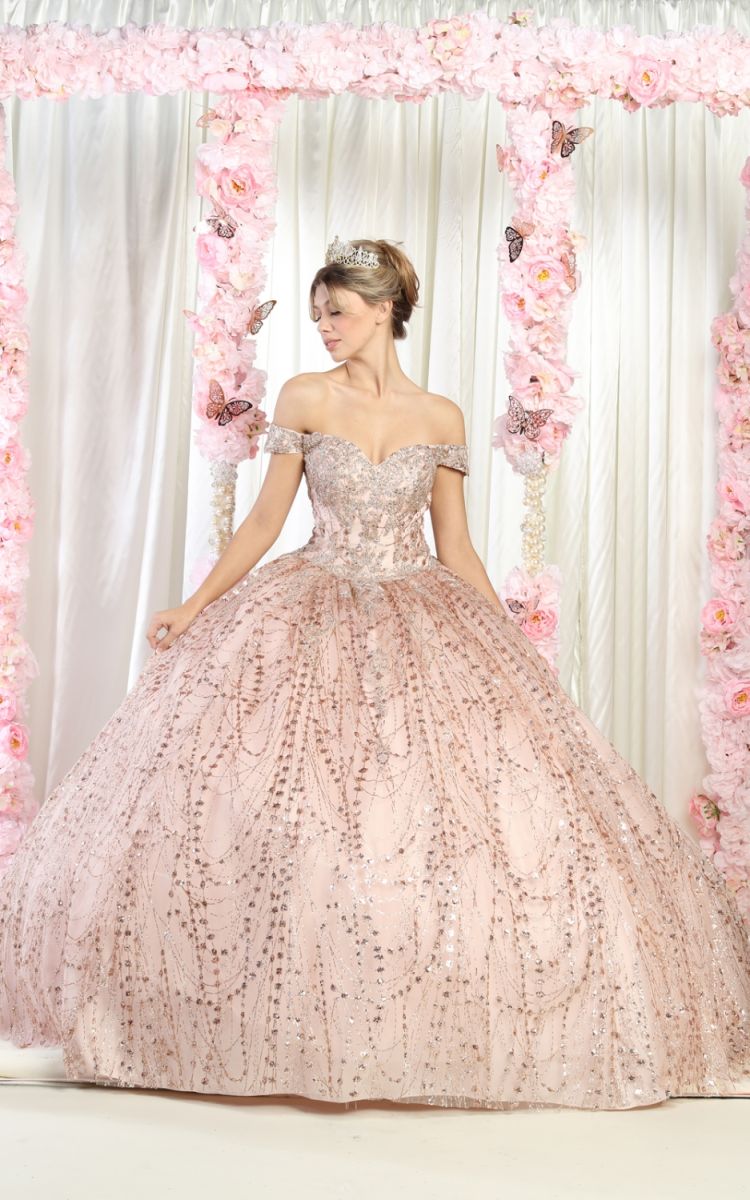 Off-the-Shoulder Floor-Length Tulle Quinceañera Ball Gown May Queen LK153