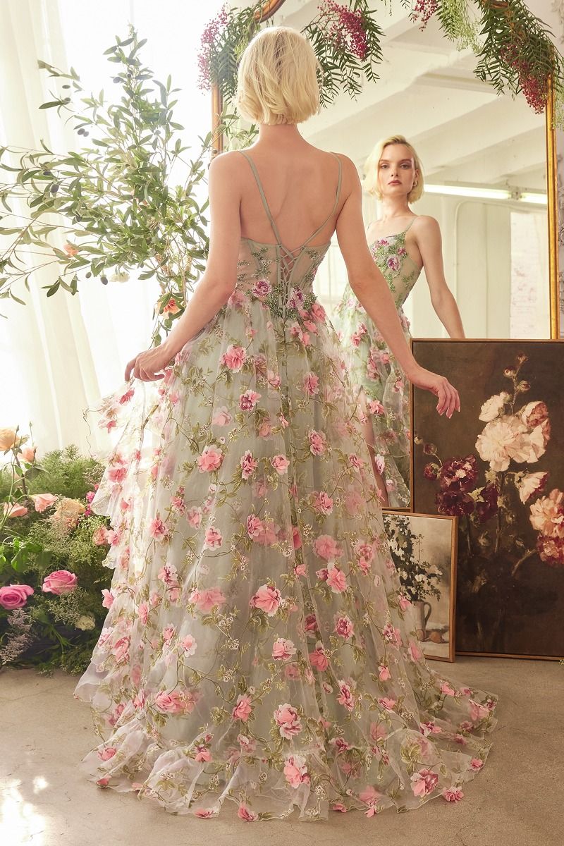 Prom Dresses Long Floral Printed A Line Formal Prom Dress Sage