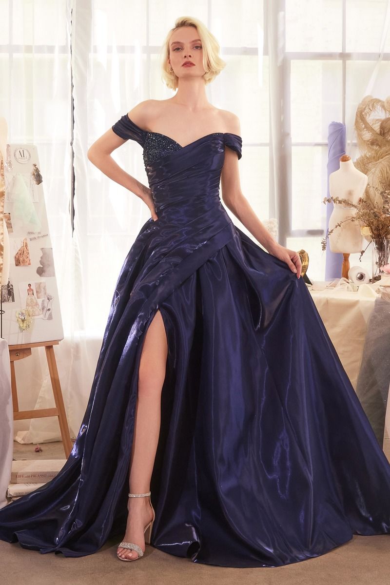 Andrea & Leo A1424 Long Pleated Ball Gown Slit Formal Prom Dress