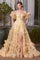 Prom Dresses Ball Gown Long Floral Printed Formal Prom Dress Yellow