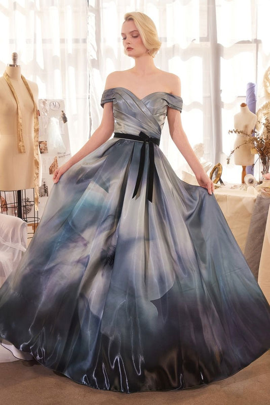 Prom Dresses Long Formal Ball Gown Printed Prom Dress Midnight Blue