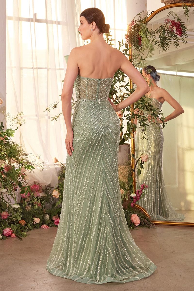 Prom Dresses Fitted Long Formal Pleated Slit Prom Dress  Sage