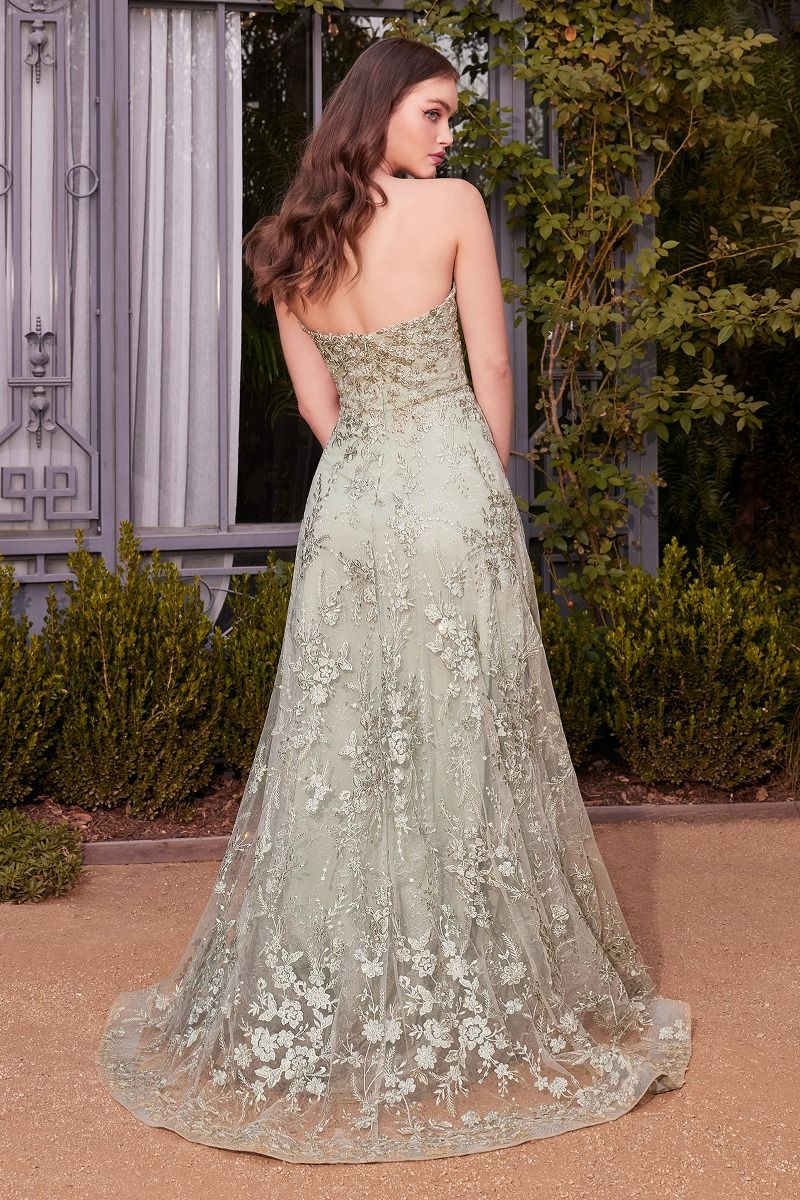 Prom Dresses Long Ball Gown Floral Lace Formal Prom Dress Sage