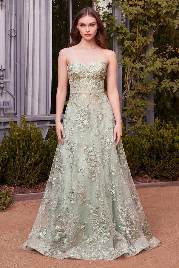 Andrea & Leo A1446 Long Ball Gown Floral Lace Formal Prom Dress