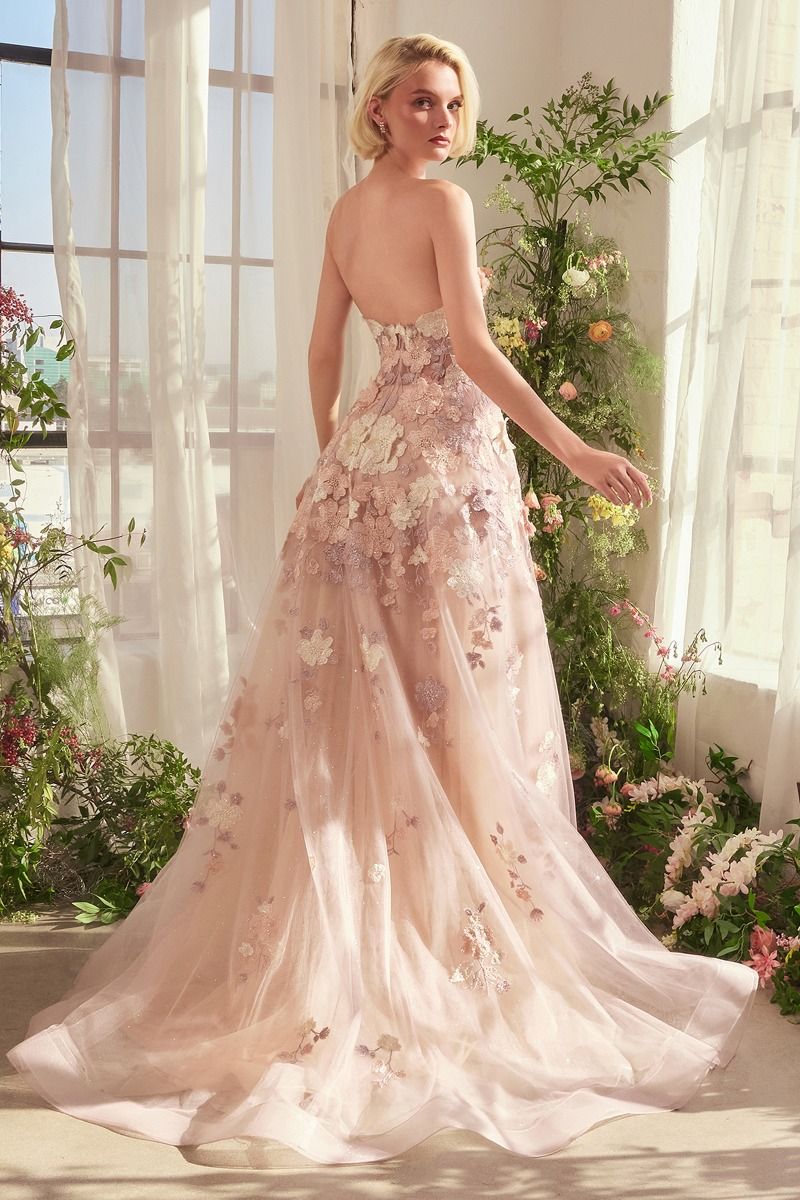 Andrea & Leo A1453 Long A Line Formal Floral Prom Dress