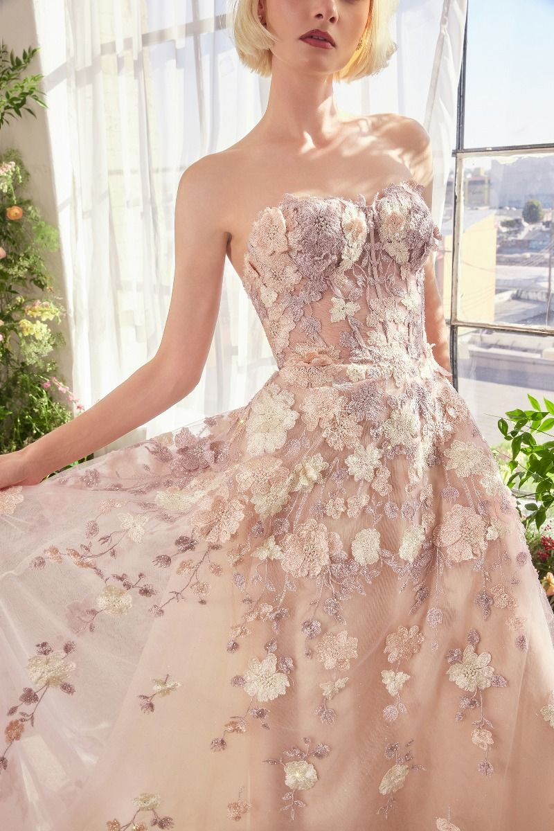 Andrea & Leo A1453 Long A Line Formal Floral Prom Dress