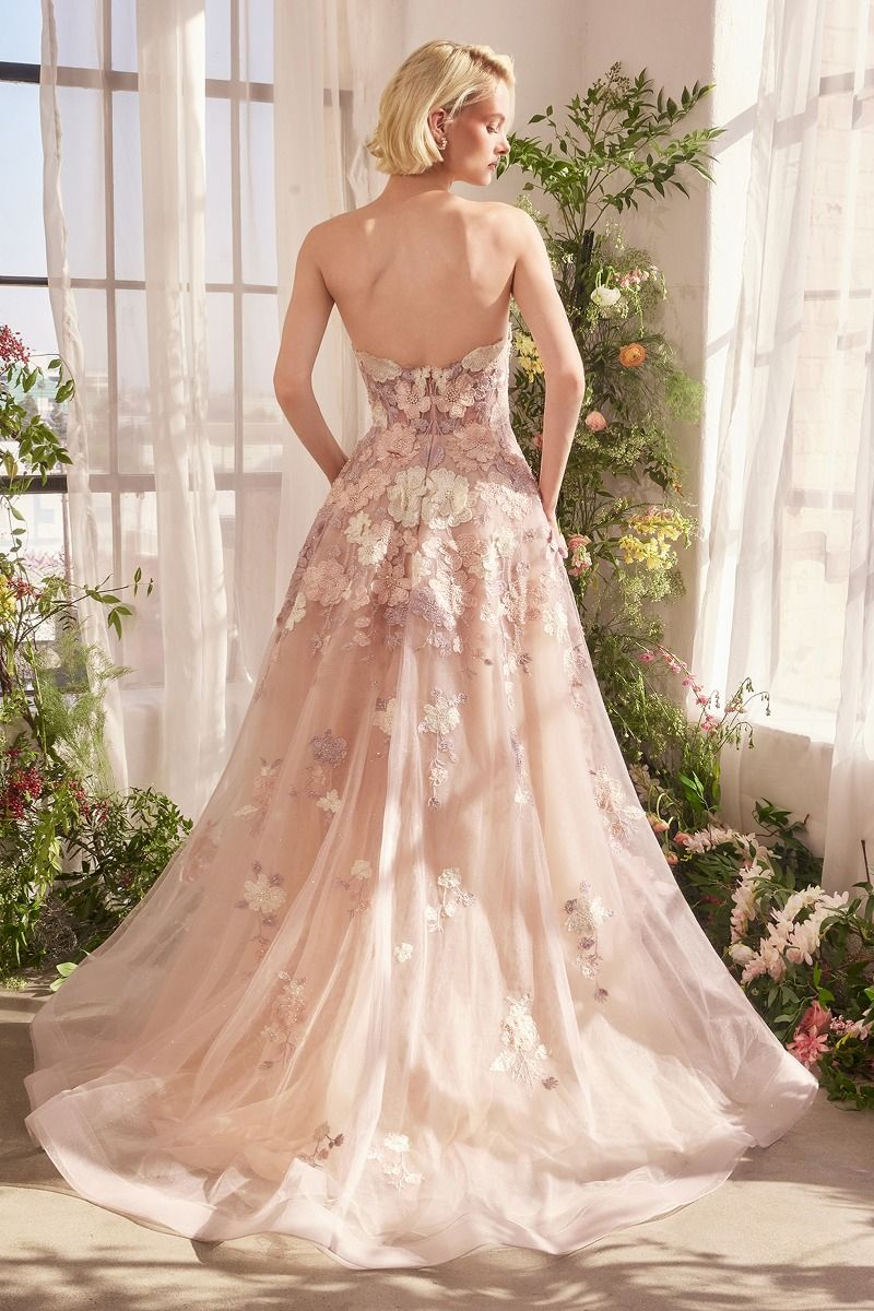Andrea & Leo A1453 Long A Line Formal Floral Prom Dress