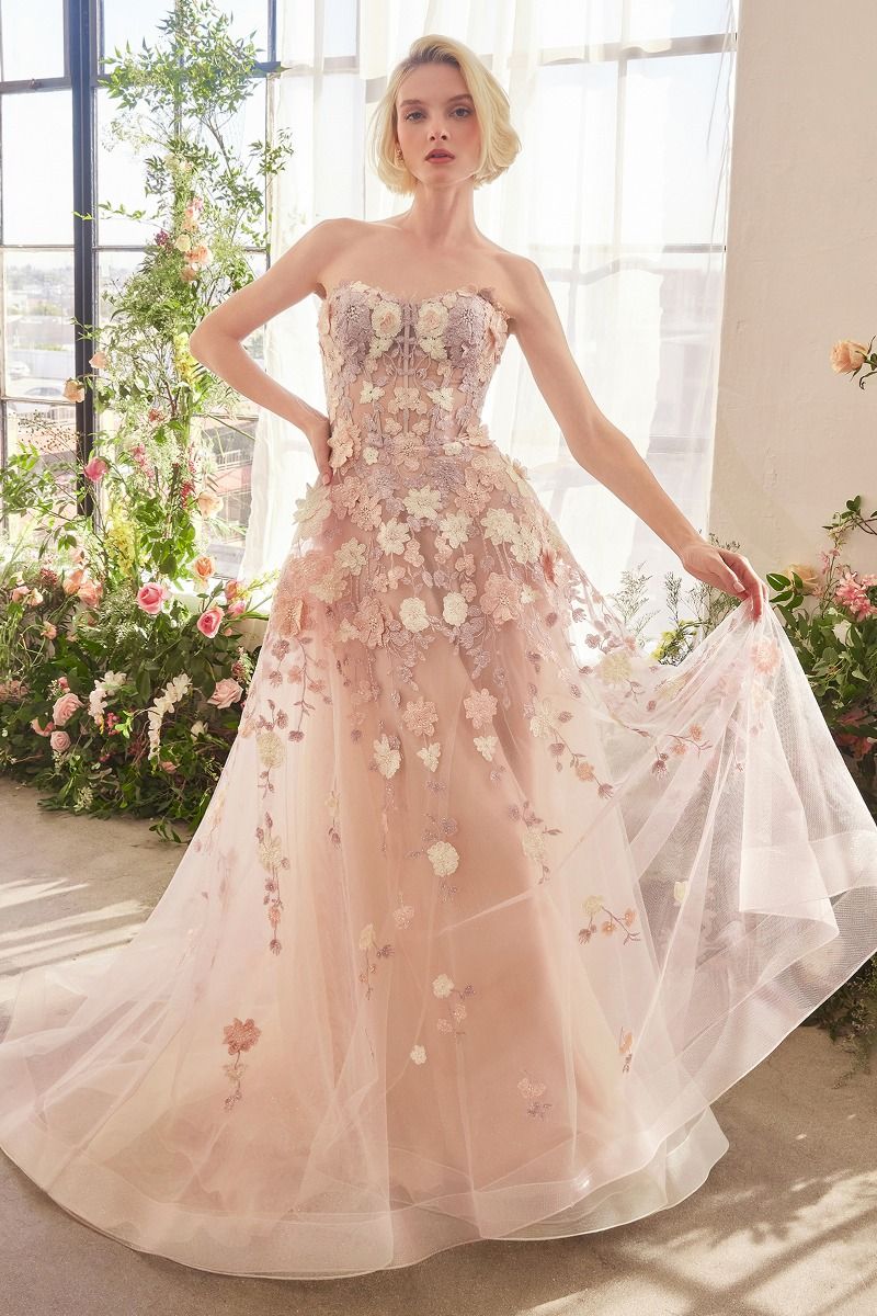 Andrea & Leo A1453 Long A Line Formal Floral Prom Dress