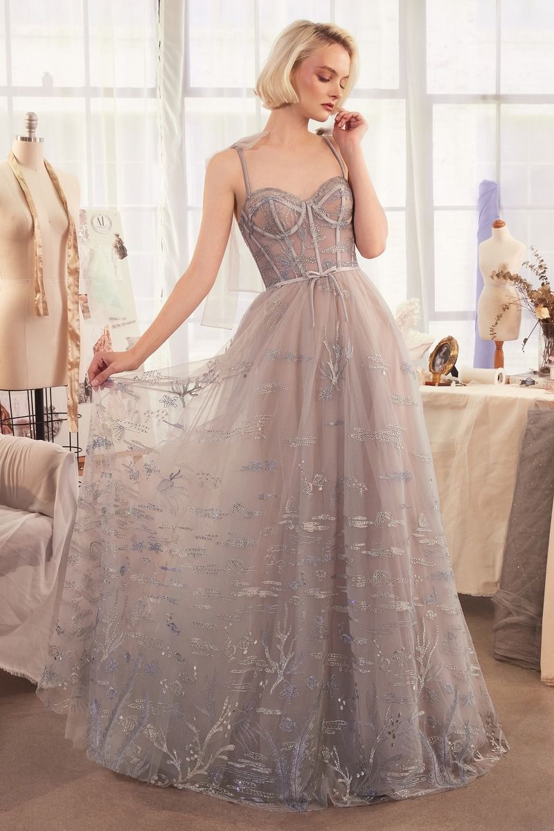 Prom Dresses A Line Corset Formal Long Prom Dress Silver