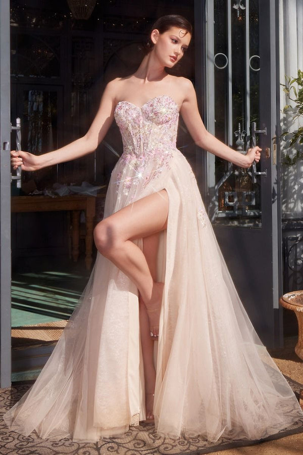 Andrea & Leo A1468 Long Formal Applique A Line Prom Dress