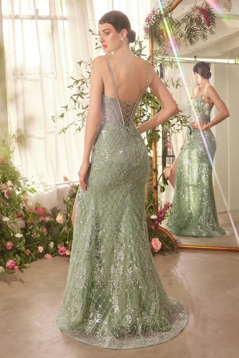 Andrea & Leo CDA1470 Beaded Long Formal Corset Prom Slit Dress