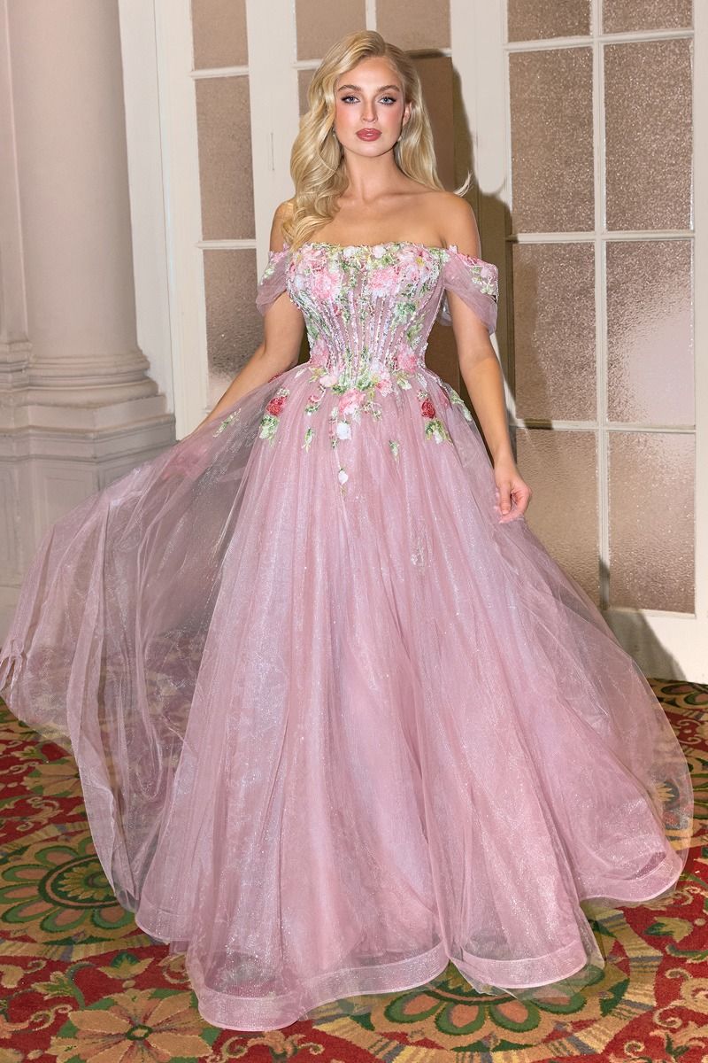 prom dress with embroidered bodice Floral Embroidered Prom Dress with 3D Appliqu Corset AL002 Viniodress