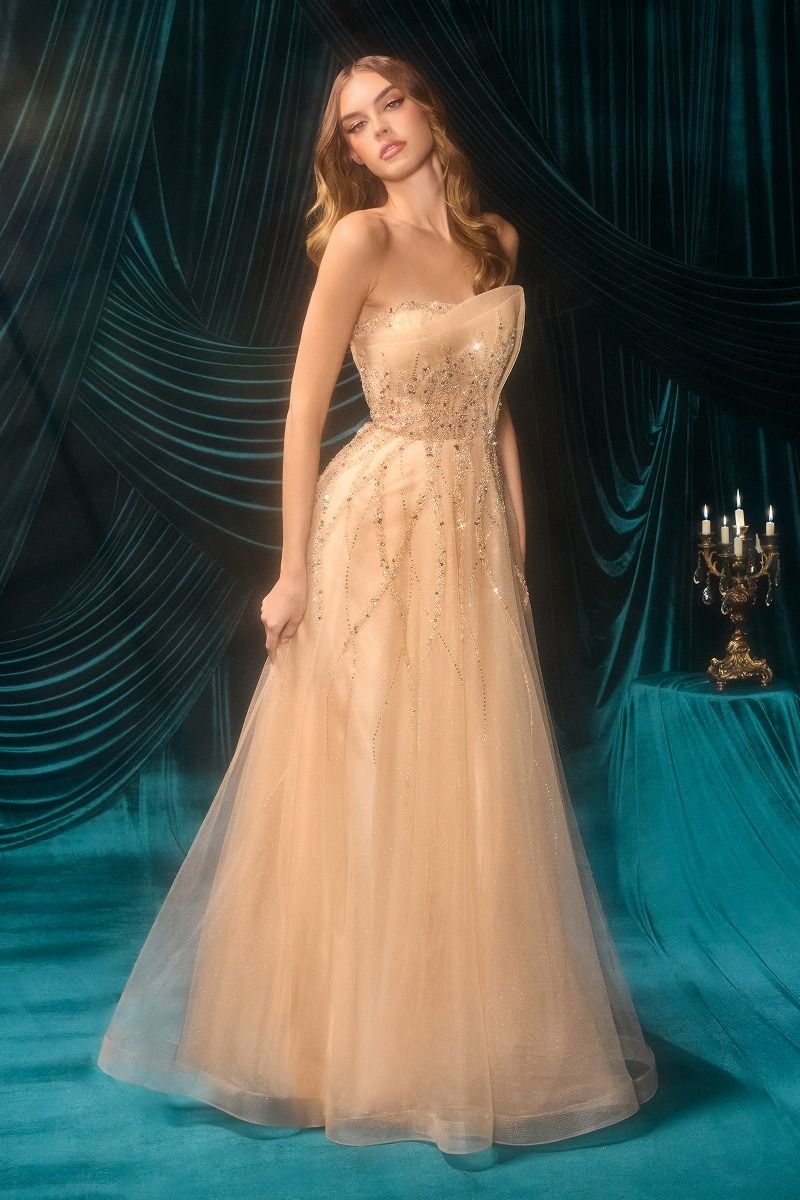 Prom Dresses Fitted Long Formal Beaded Floral Prom Dress Champagne