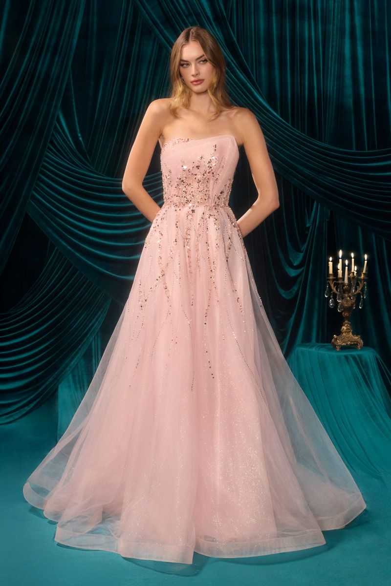 Prom Dresses Fitted Long Formal Beaded Floral Prom Dress Pink