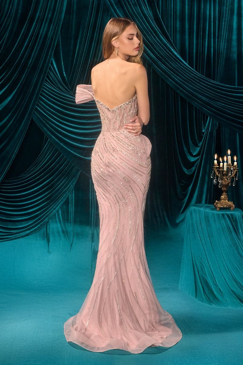 Prom Dresses Long Fitted Beaded Sequin Formal Prom Dress Andrea & Leo A1504 Mauve