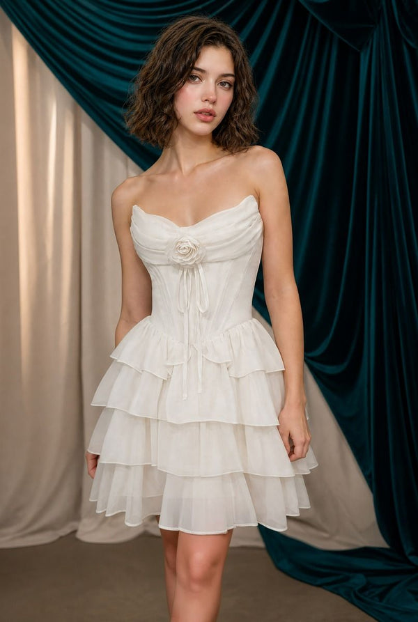 Strapless Curved Neck Mini Chiffon Cocktail Fit & Flare Andrea & Leo A1521
