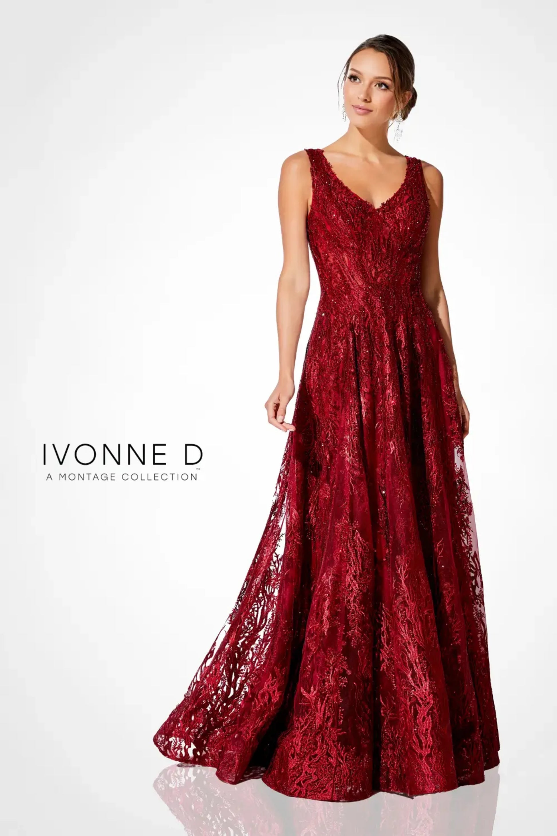 Ivonne D 120D10 Lace Pleated Evening Formal Dress