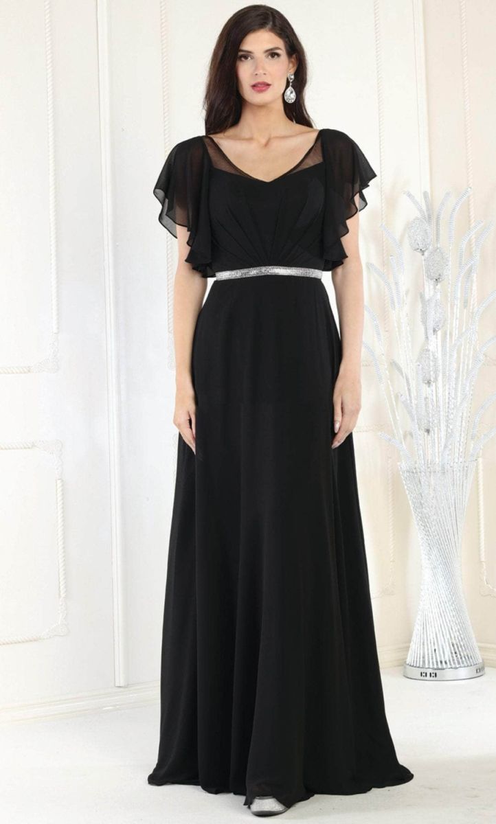 Illusion Floor-Length Chiffon Evening A-Line May Queen 1972
