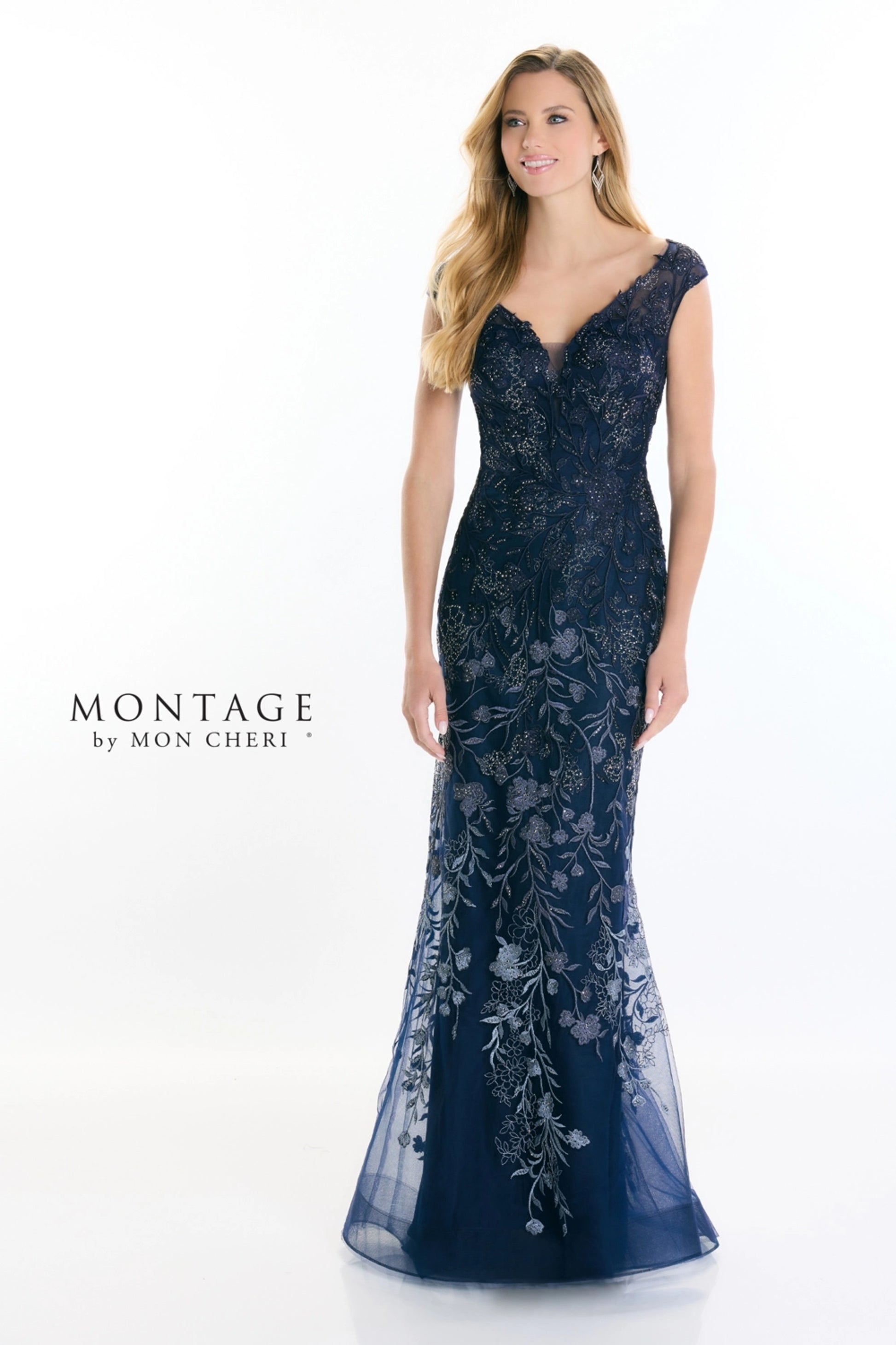 Montage M522 Beaded Floral Long Formal Ombre Evening Dress