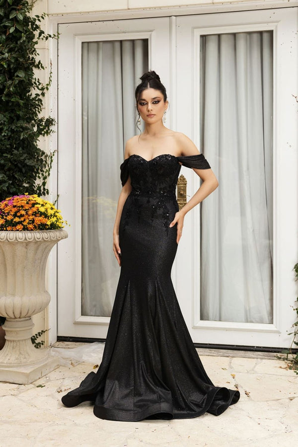 Off-the-Shoulder Floor-Length Train Satin Prom Mermaid Trumpet May Queen MQ2104