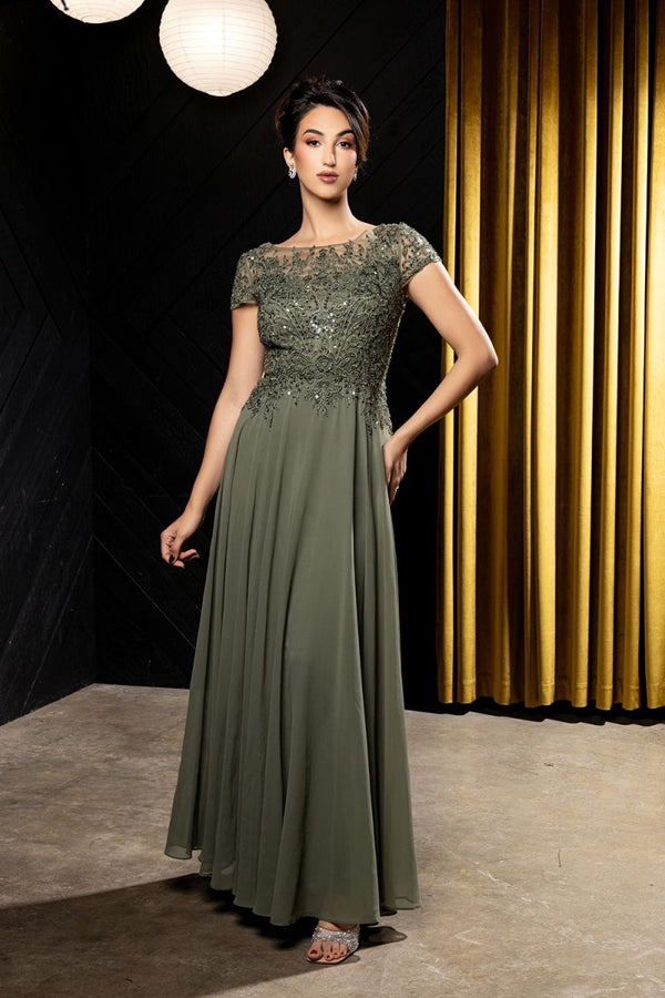 Illusion Floor-Length Chiffon Evening Gown A-Line May Queen MQ2239