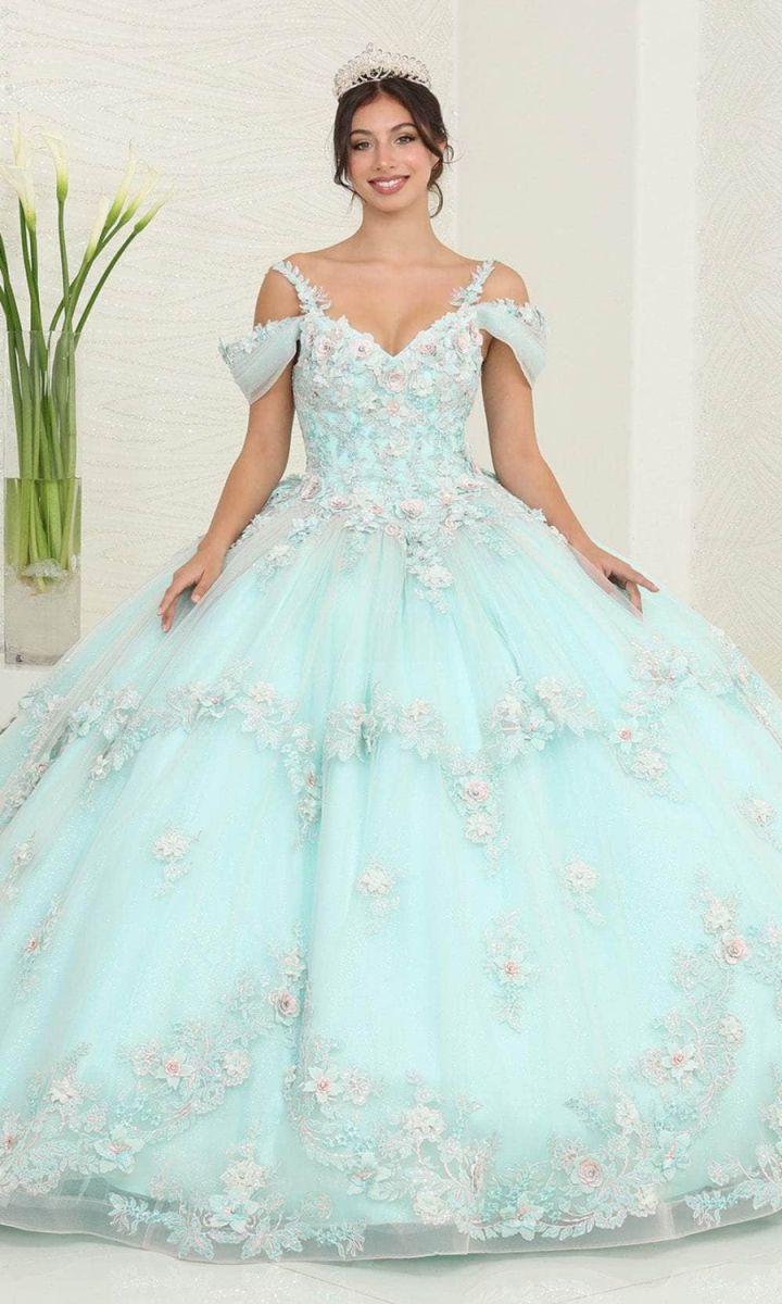 Off-the-Shoulder Floor-Length Tulle Quinceañera Ball Gown May Queen LK258