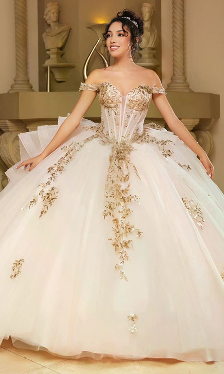 Off-the-Shoulder Floor-Length Tulle Quinceañera Ball Gown May Queen LK272