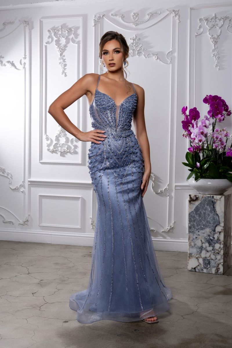V-Neck Floor-Length Tulle Prom Mermaid/Trumpet May Queen RQ8219