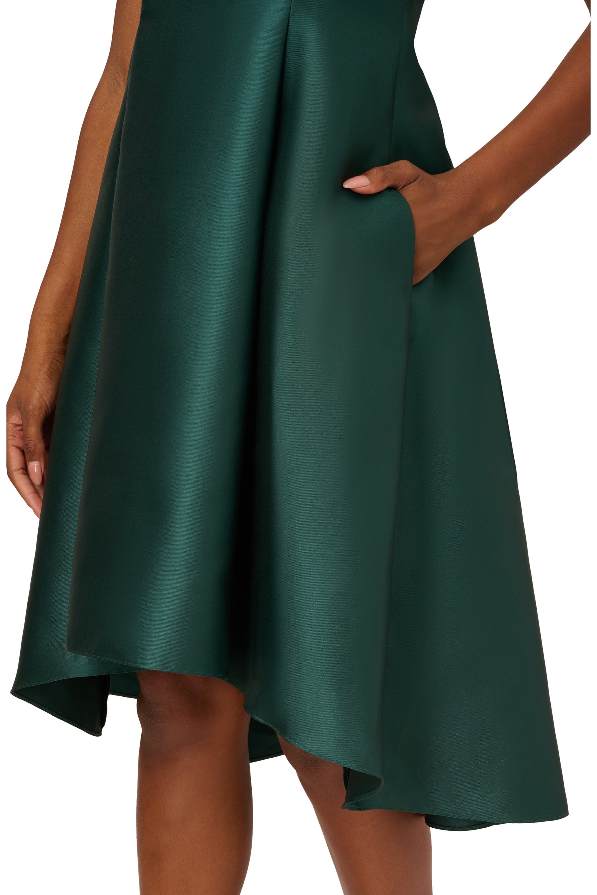 Dark Forest Adrianna Papell AP1E201904 Jeweled High-Neck Satin Cocktai Dress High-Low