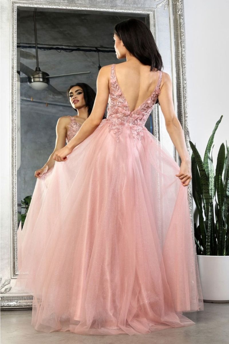 V-Neck Floor-Length Tulle Prom A-Line May Queen 2015