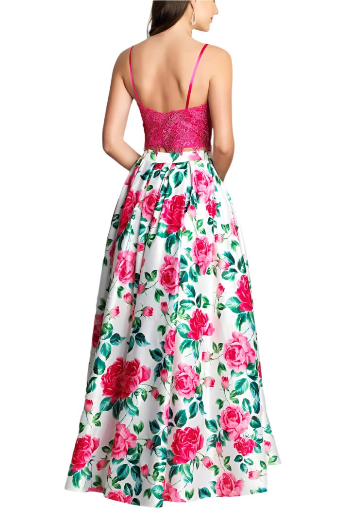Dave & Johnny A7182 Pleated Two Piece Long Formal Floral Lace Dress
