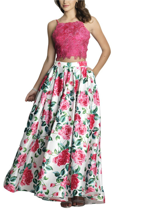 Dave & Johnny A7182 Pleated Two Piece Long Formal Floral Lace Dress