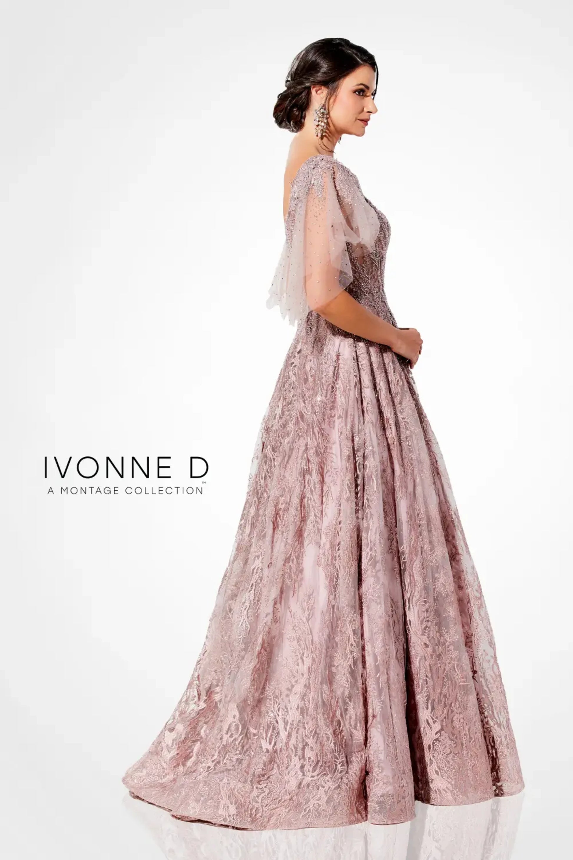 Ivonne D 120D10 Lace Pleated Evening Formal Dress