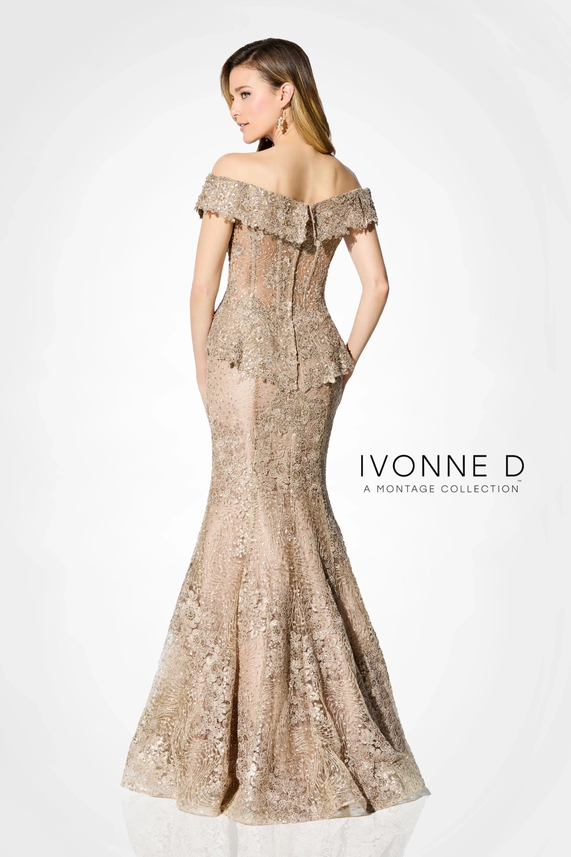 Ivonne D ID900 Long Formal Lace Sequin Evening Dress