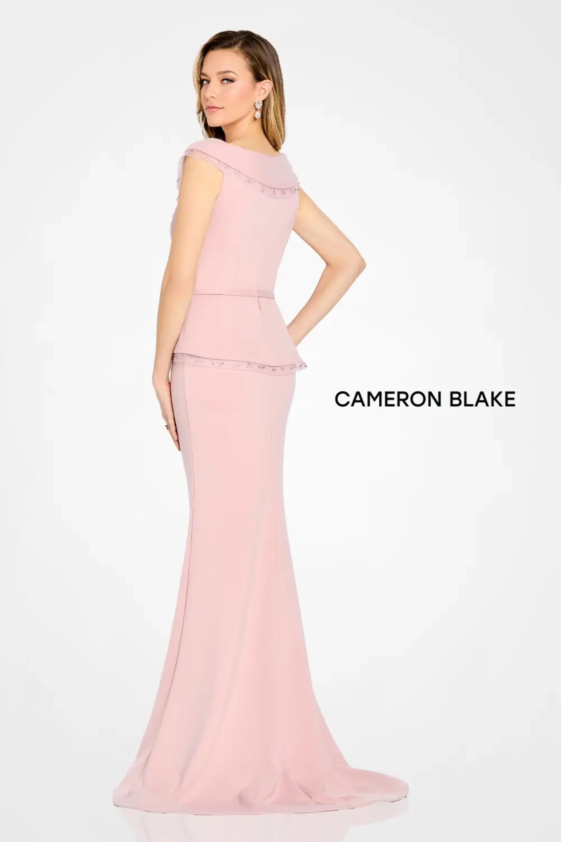 Cameron Blake CB100 Long Beaded Formal Peplum Evening Gown