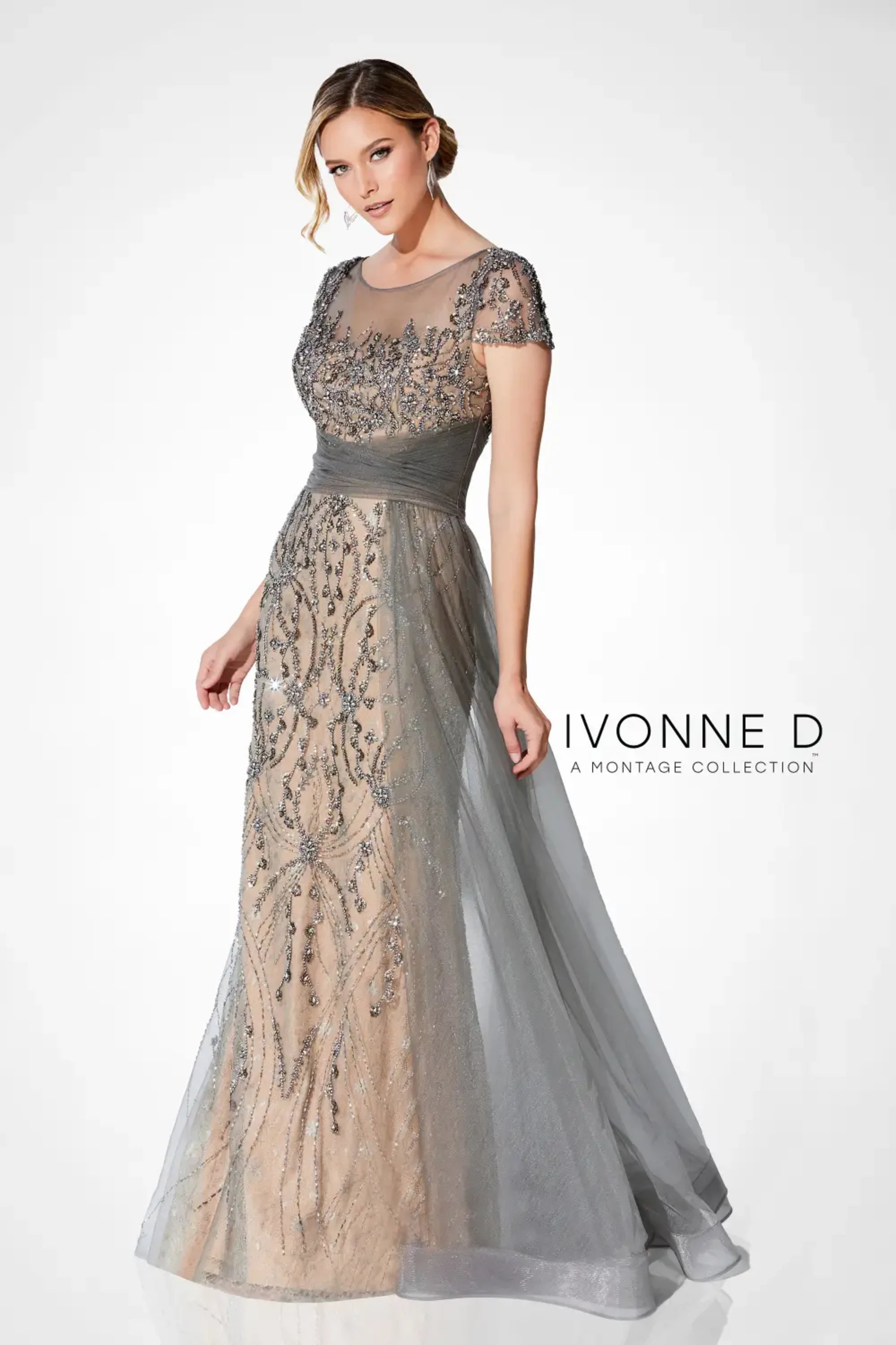 Mother of the Bride Dresses Long Mother of the Bride Beaded Formal Dress Charcoal/Nude