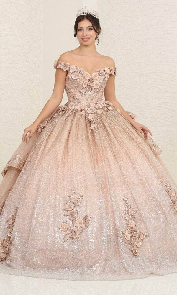 Off-the-Shoulder Floor-Length with Train Tulle Quinceañera Ball Gown May Queen LK255