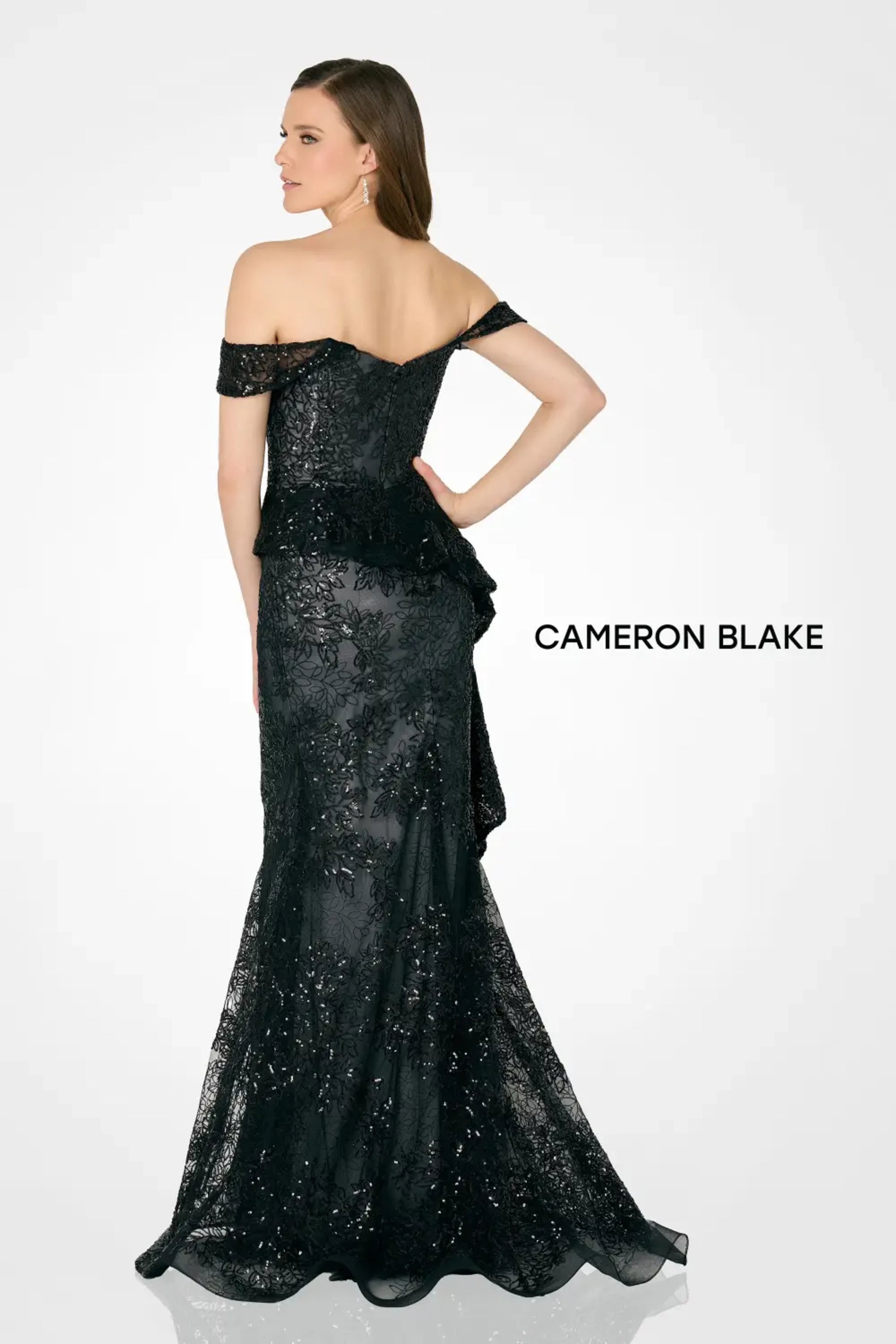 Cameron Blake CB791 Long Formal Ruffle Sequin Evening Mermaid Dress