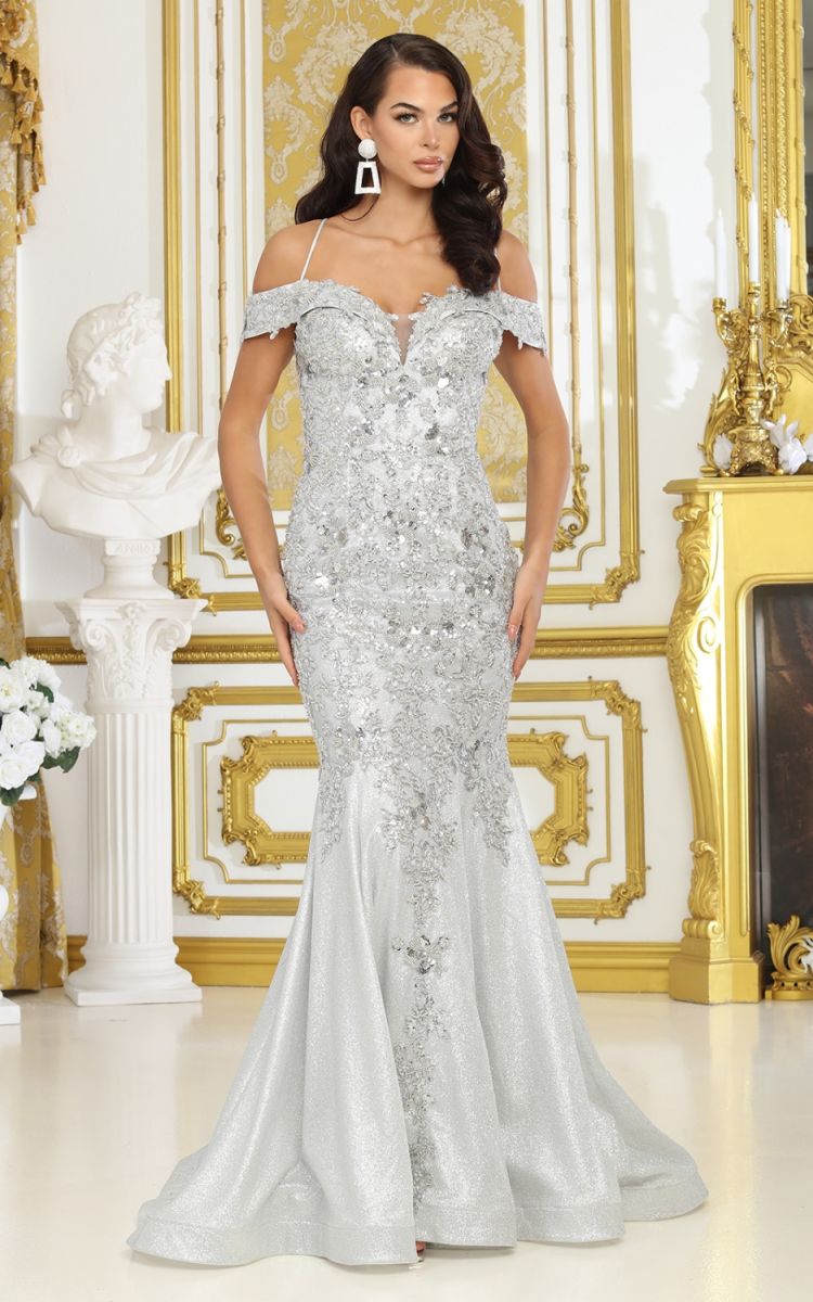 Off-the-Shoulder Floor-Length with Train Sequin Prom Mermaid/Trumpet May Queen RQ8040