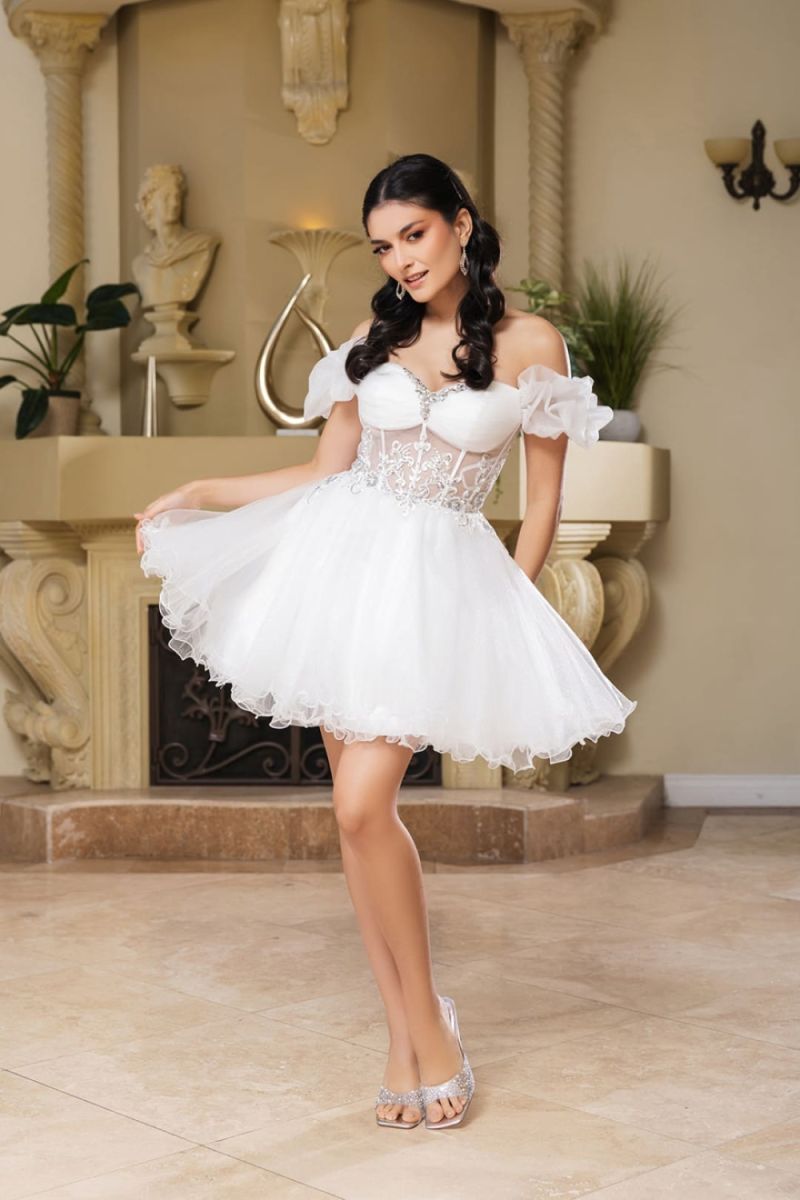 Off-the-Shoulder Mini/Short Tulle Cocktail A-Line May Queen 2164